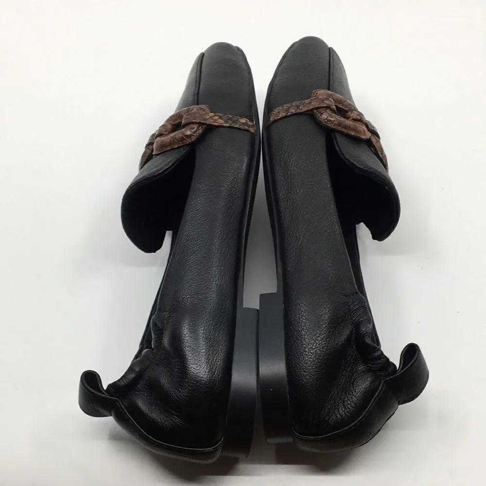 Sanctuary Blast Chain Leather Loafer Flats Sz 6 Black Pebble Brown Snakeskin